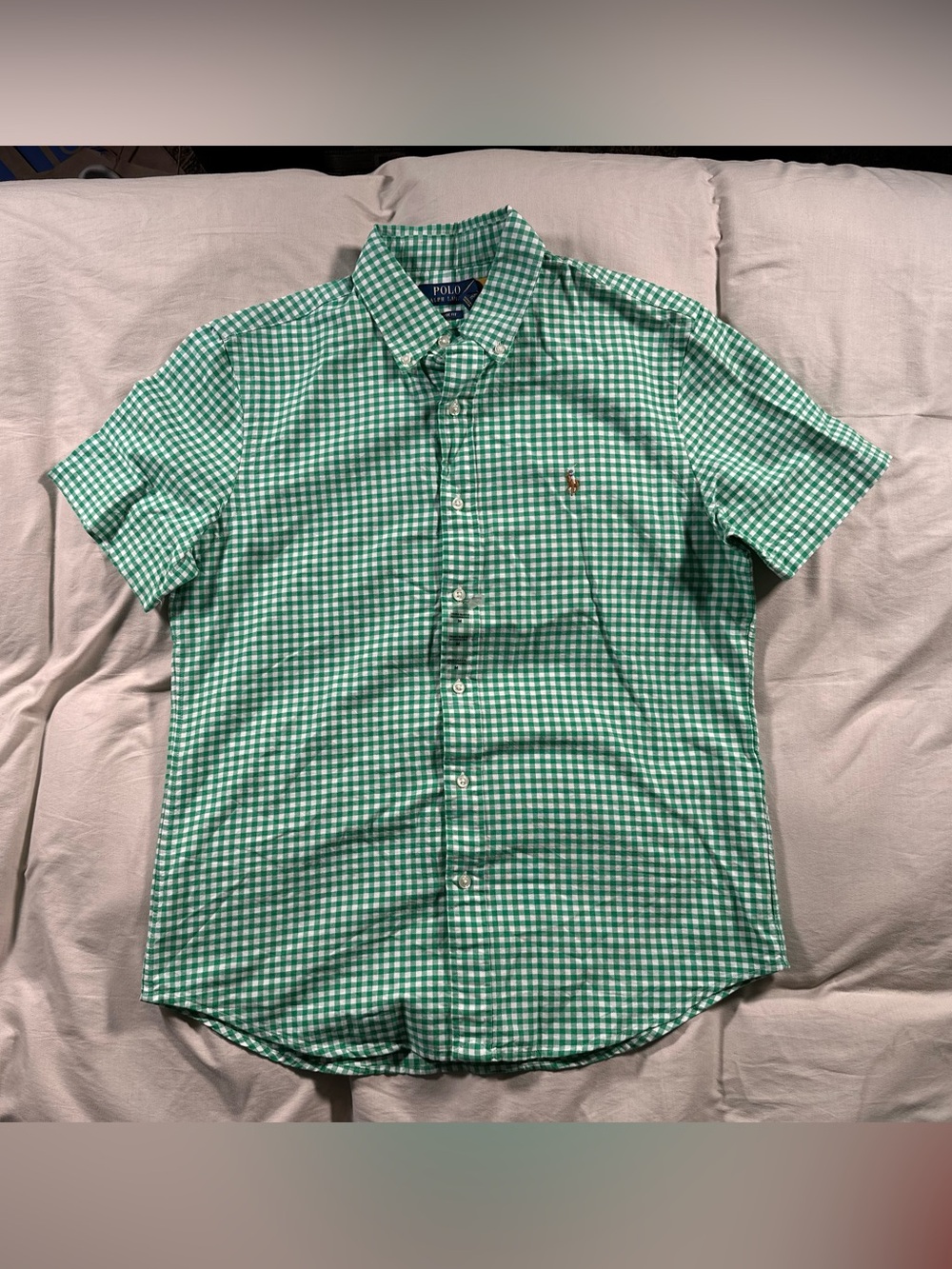 Polo Ralph Lauren Gingham Check Shirt Green Short Sleeve Classic Fit Medium NWT